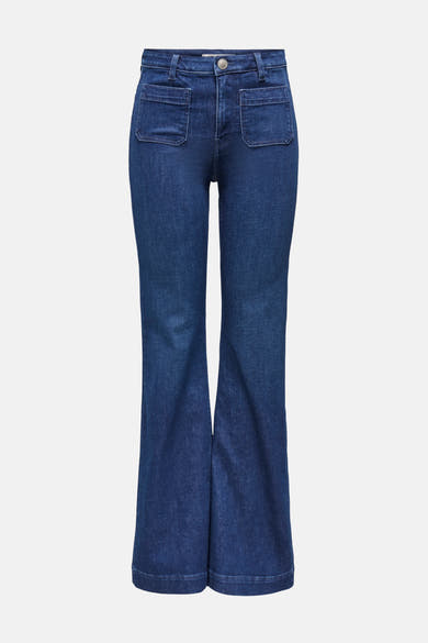 Wijd uitlopende jeans in donkerblauw denim van ONLY, met opgestikte zakken aan de voorkant.
