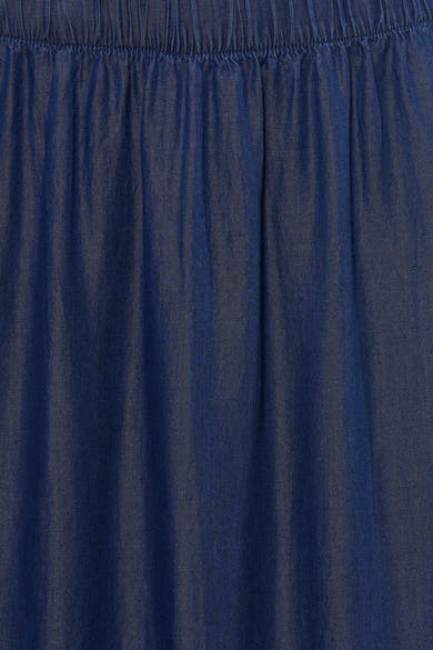 Lange donkerblauwe spijkerrok van JDY, met elastische tailleband en geplooide textuur.