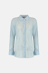 Blauwe kanten blouse van ONLY, met delicate bloemenpatronen en lange mouwen.