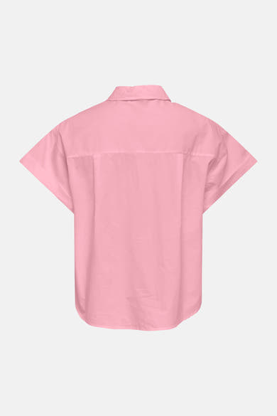 Chemise rose à manches courtes de ONLY, vue de dos avec col, empiècement et ourlet arrondi.