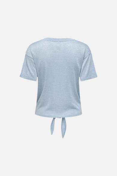 T-shirt bleu à manches courtes par ONLY®, avec un nœud décoratif dans le dos.

