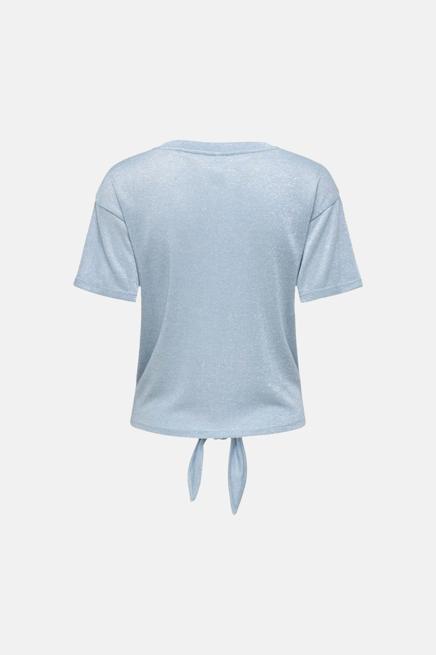 T-shirt bleu à manches courtes par ONLY®, avec un nœud décoratif dans le dos.
