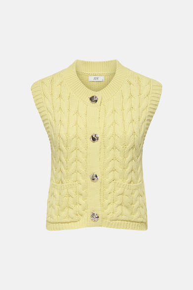Débardeur jaune en maille torsadée de JDY avec une fermeture boutonnée et des poches plaquées.