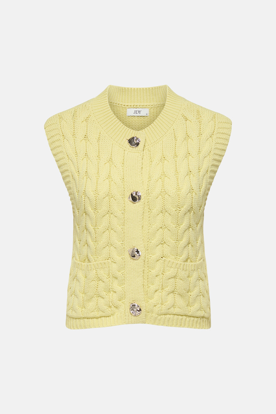 Débardeur jaune en maille torsadée de JDY avec une fermeture boutonnée et des poches plaquées.