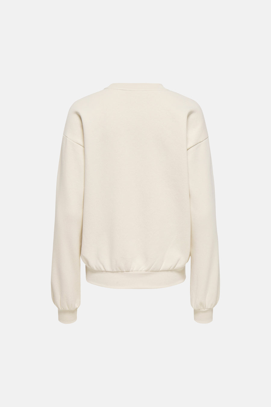 Sweat-shirt beige de ONLY, coupe ample avec poignets et ourlet côtelés, vue arrière.
