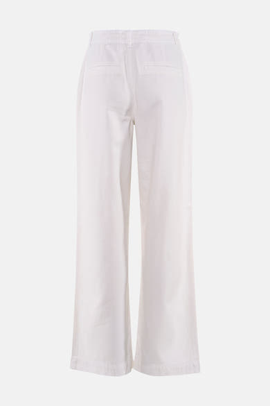 Witte broek van ONLY®, wijde pasvorm met elastische tailleband en paspelzakken, achterzijde.