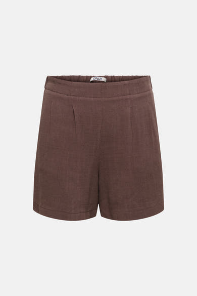 Korte, getextureerde bruine short van ONLY® met elastische tailleband, losse pasvorm en omgeslagen zomen, achterzijde.