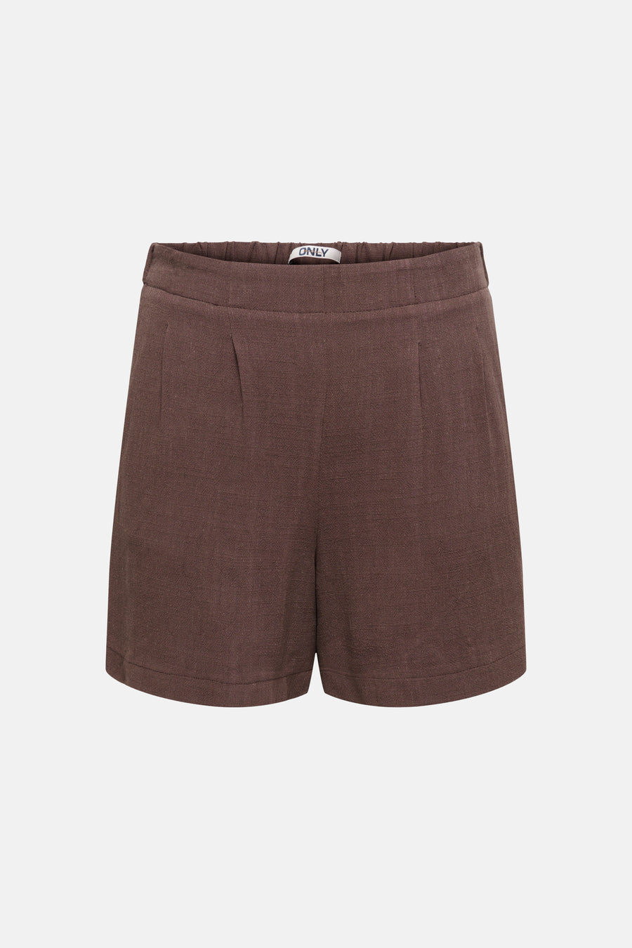 Korte, getextureerde bruine short van ONLY® met elastische tailleband, losse pasvorm en omgeslagen zomen, achterzijde.