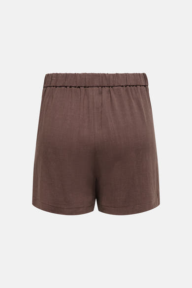 Short brun texturé de ONLY® avec taille élastiquée, coupe ample et ourlets cousus, vue de dos.