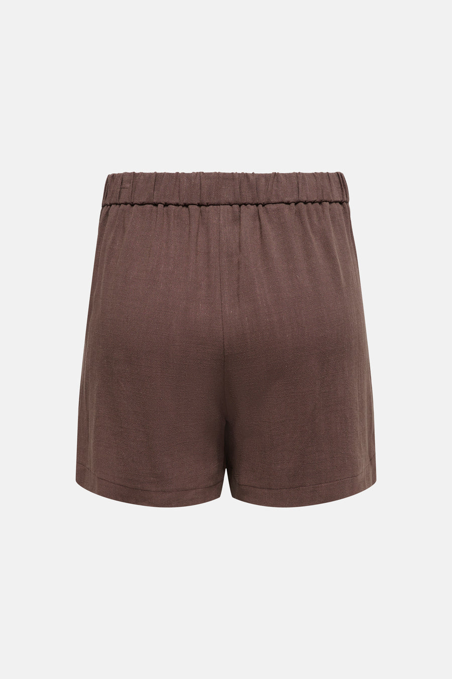 Short brun texturé de ONLY® avec taille élastiquée, coupe ample et ourlets cousus, vue de dos.