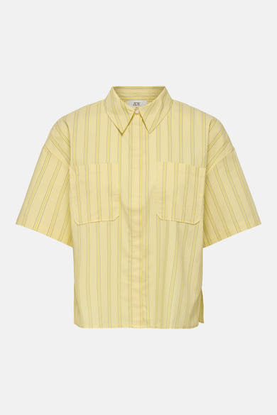 Chemise à manches courtes jaune de JDY avec rayures fines et deux poches poitrine.