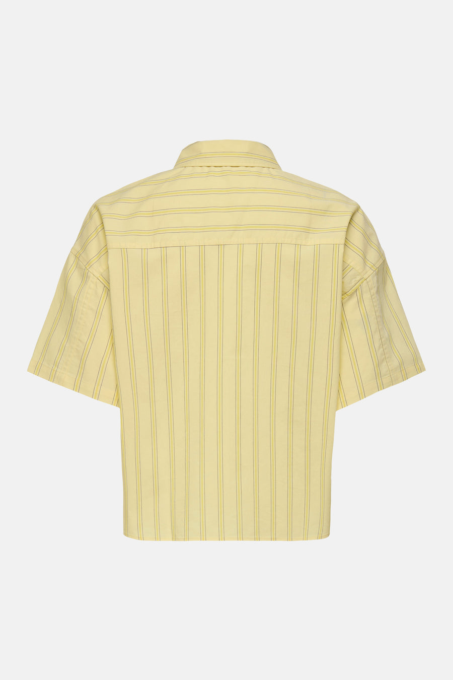 Chemise à manches courtes jaune de JDY, vue de dos, à rayures verticales et empiècement à rayures horizontales.