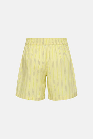 Short jaune de JDY à rayures verticales fines, avec taille élastique, vue de dos.