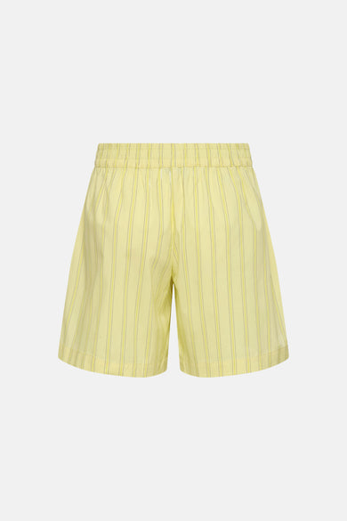Short jaune de JDY à rayures verticales fines, avec taille élastique, vue de dos.