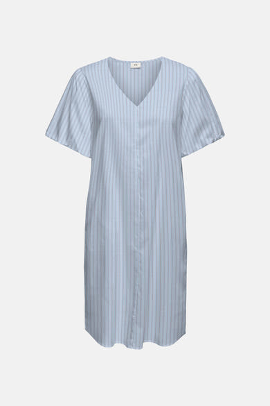 Robe bleue à fines rayures de JDY avec col en V, manches courtes et coupe ample.