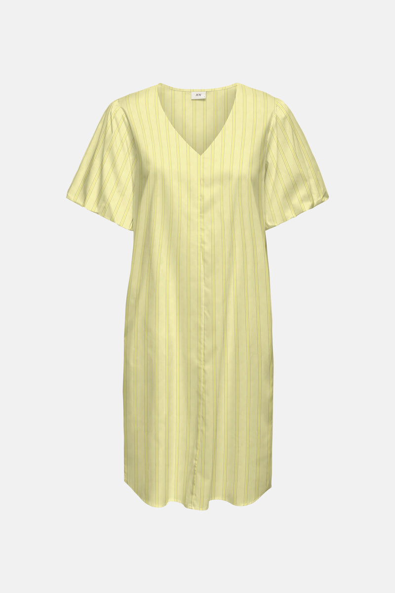 Robe jaune de JDY avec motif rayé, col en V et manches courtes.