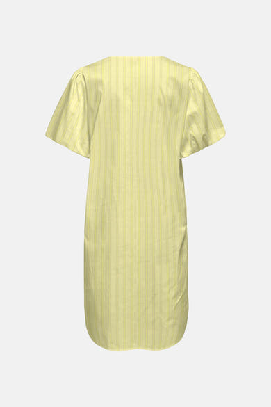 Robe jaune à rayures verticales de JDY, à manches courtes bouffantes et ourlet arrondi, vue de dos.