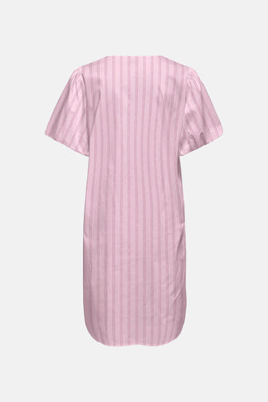 Robe rose de JDY à rayures verticales, manches courtes, encolure droite et ourlet arrondi, vue de dos.