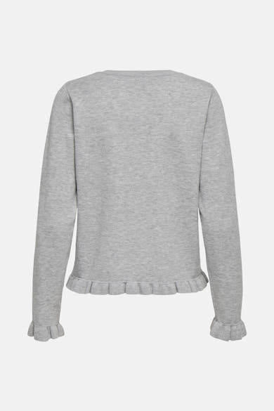 Cardigan gris de ONLY, avec ourlet volanté aux poignets et en bas du vêtement.