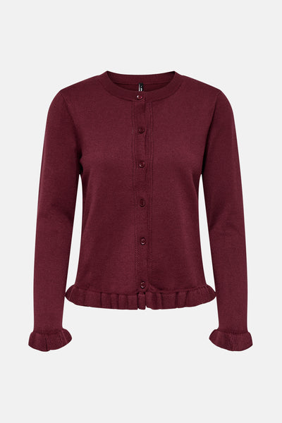 Bordeaux vest van ONLY®, met knopen aan de voorkant en ruchesafwerking aan de manchetten en zoom.