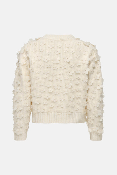 Pull à col rond beige de ONLY®, orné de motifs floraux ton sur ton sur toute la surface.
