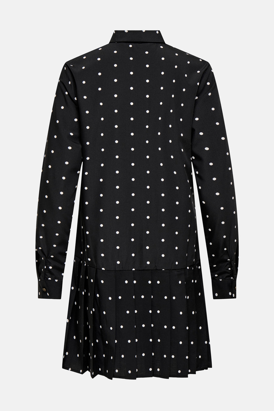 Robe noire à manches longues par ONLY®, à pois blancs et jupe plissée.
