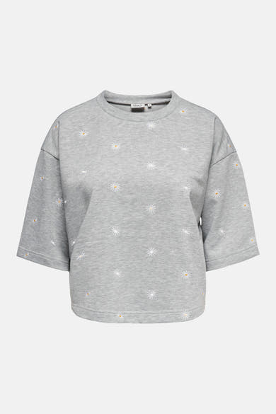 Grijze sweater van ONLY® met geborduurd madeliefjespatroon.