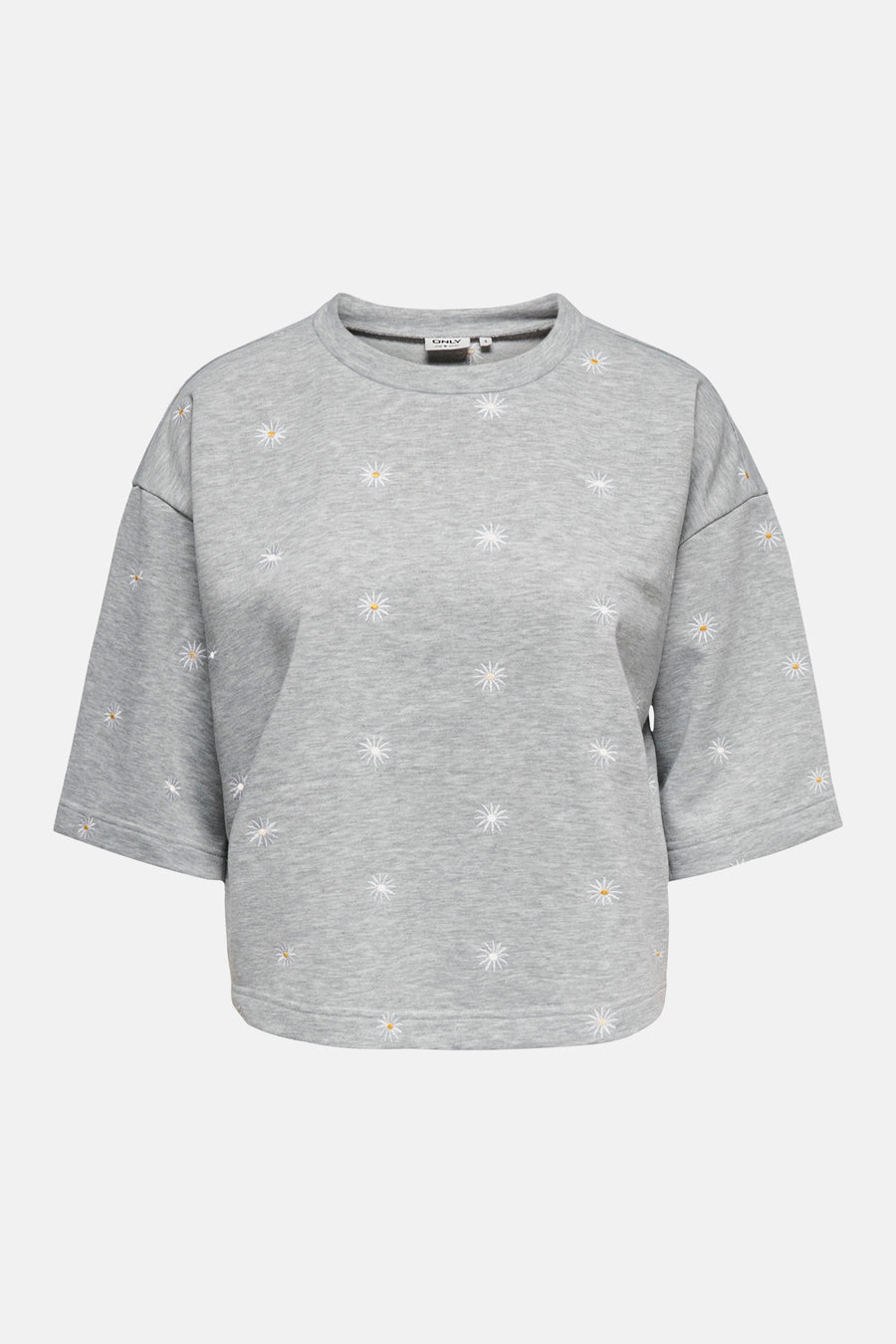 Grijze sweater van ONLY® met geborduurd madeliefjespatroon.
