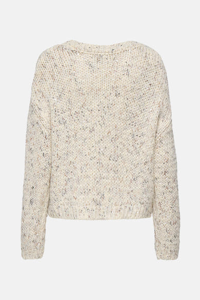 Pull à col rond beige de ONLY®, en maille épaisse avec des détails brillants.
