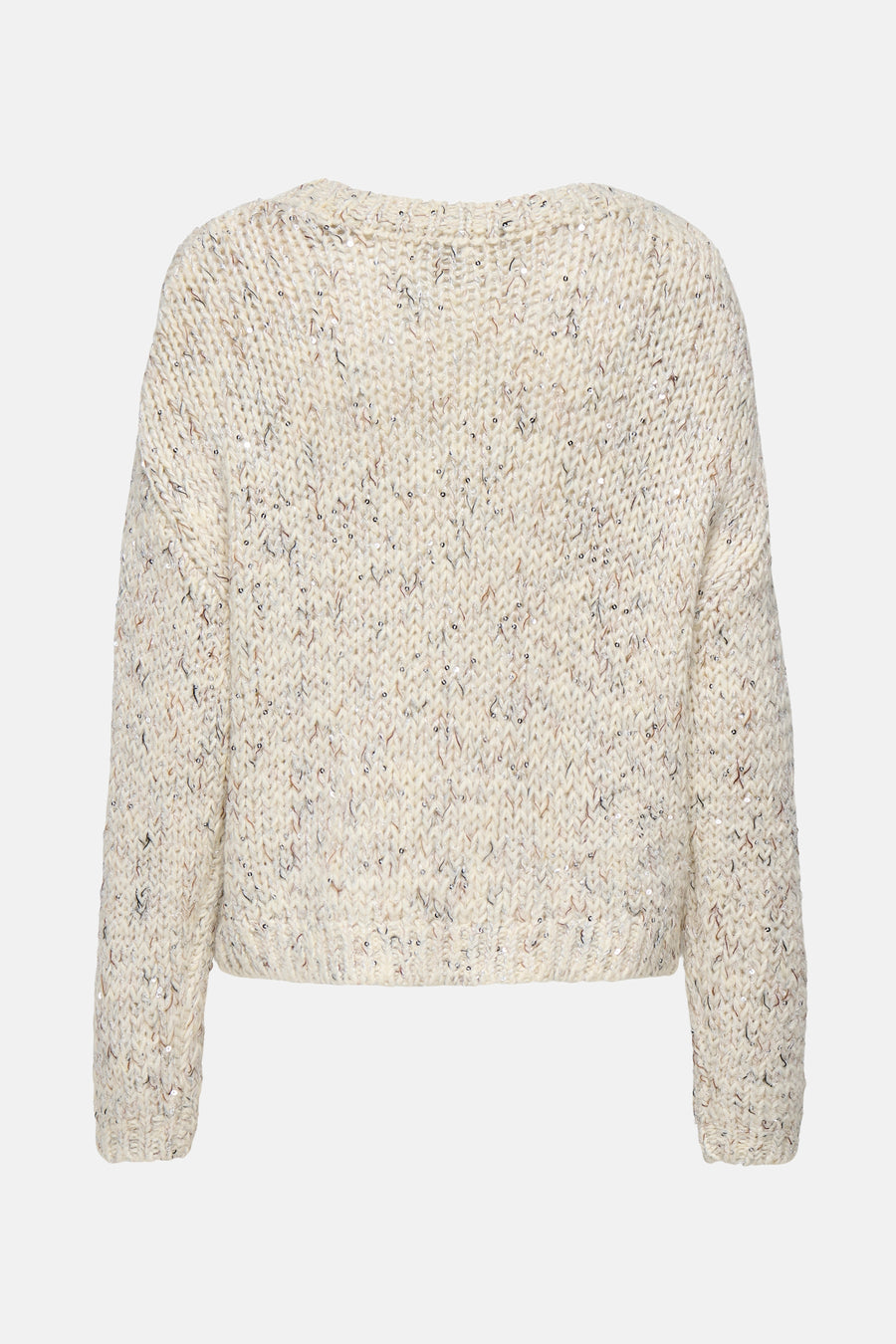 Pull à col rond beige de ONLY®, en maille épaisse avec des détails brillants.
