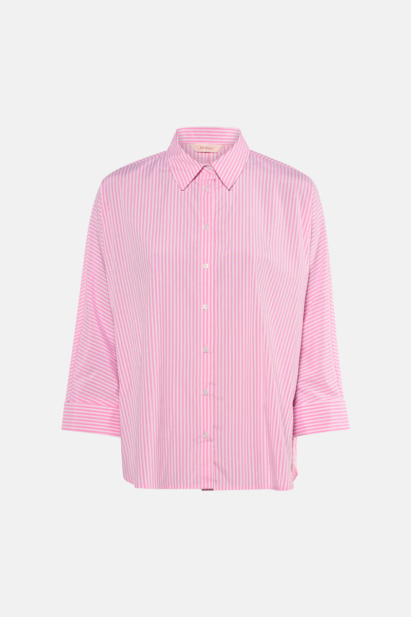 Chemise à manches longues rose rayée de ONLY, avec manches trois-quarts et fermeture boutonnée