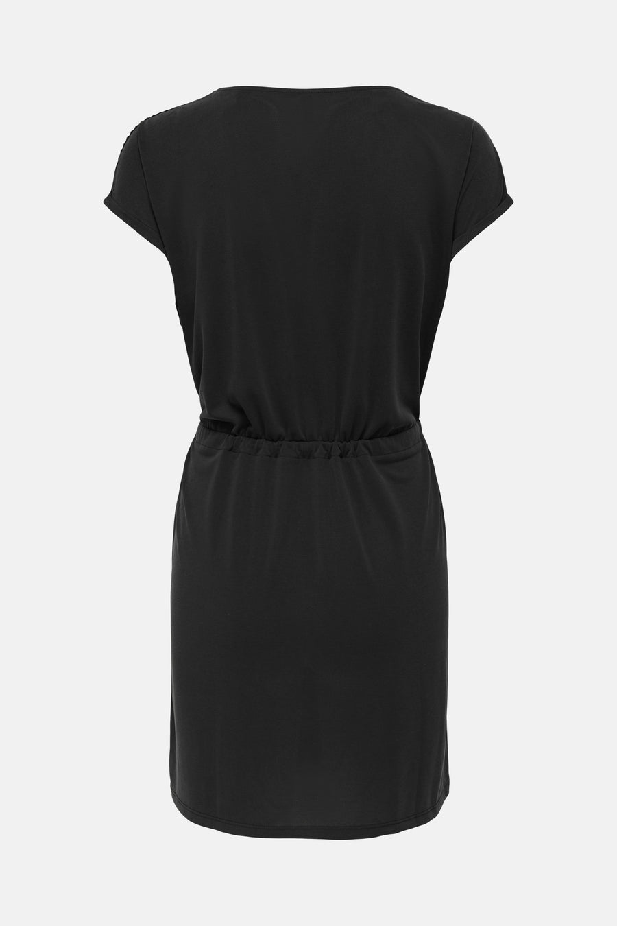 Robe noire de ONLY® vue de dos avec manches courtes et taille coulissante.