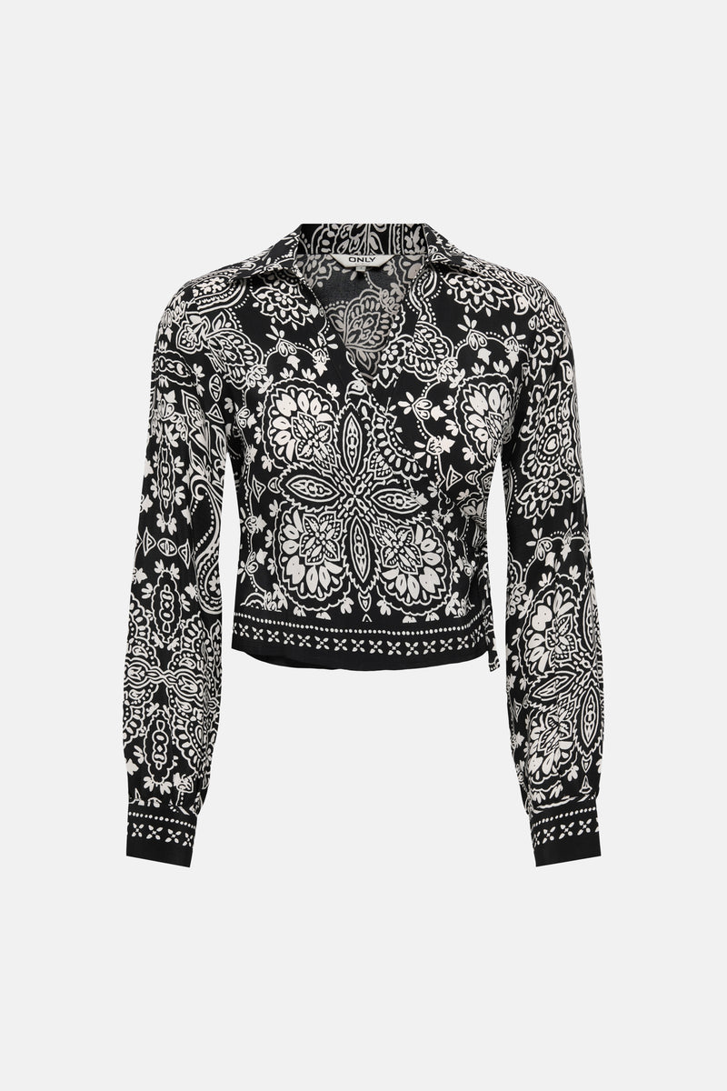 Multikleuren blouse met lange mouwen van ONLY, met zwart-wit paisley-patroon.