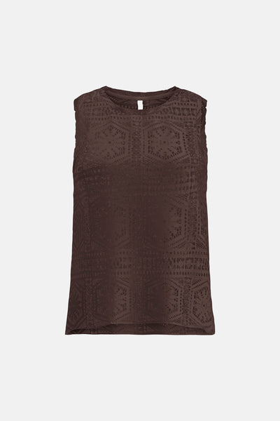 Bruin mouwloos topje van ONLY® met een getextureerd geometrisch patroon.