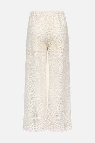 Pantalon écru de ONLY® en crochet à motifs géométriques et floraux, taille élastiquée, vue de dos.