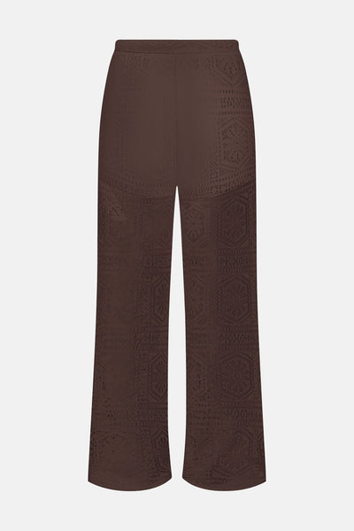 Pantalon brun de ONLY® avec un motif géométrique ajouré et une coupe large.
