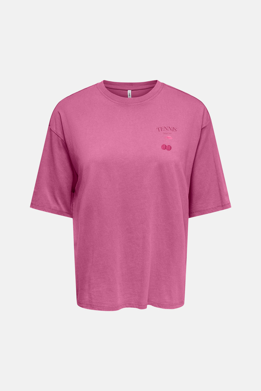 T-shirt rose de ONLY® avec un motif graphique "TENNIS Society 1989" et des balles de tennis sur la poitrine.