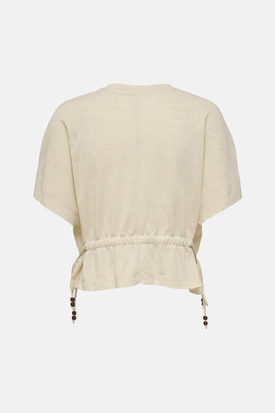 Blouse beige texturée de ONLY® avec taille à cordon et perles en bois, vue de dos.