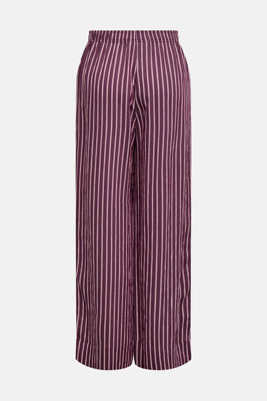 Paarse broek van ONLY met fijne verticale strepen, elastische tailleband en wijde pasvorm, achterzicht.