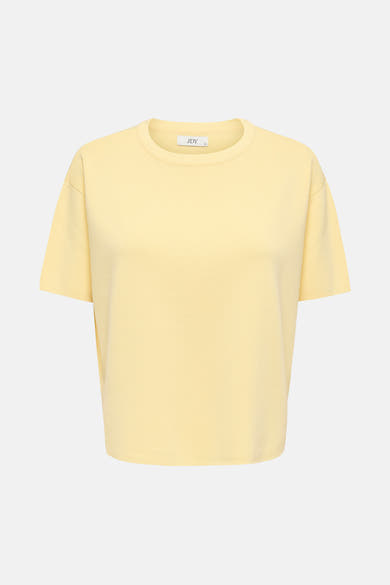 Pull jaune de JDY, avec une texture gaufrée et des manches courtes.