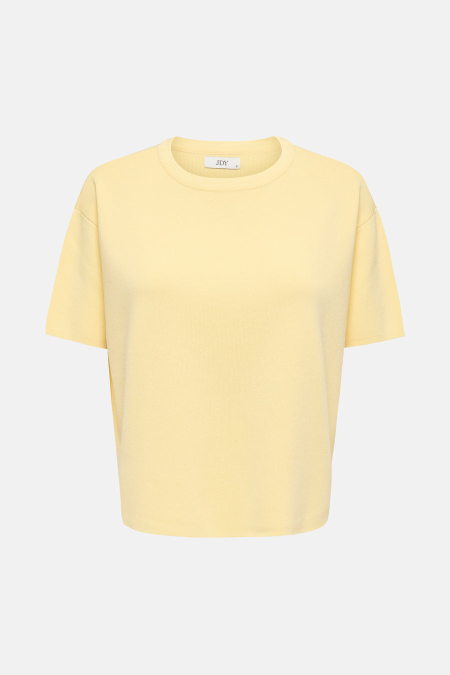 Pull jaune de JDY, avec une texture gaufrée et des manches courtes.