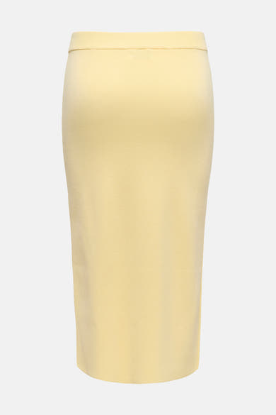 Jupe 3/4 jaune de JDY, à taille élastiquée et texture côtelée fine, vue de dos.