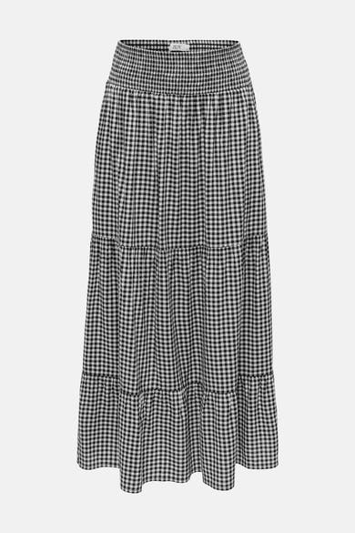 JDY zwart-wit geruite lange rok met ruches en elastische taille.