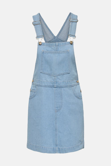 Robe salopette en jean bleu clair de ONLY® avec poche plaquée, bretelles réglables et boutons latéraux.