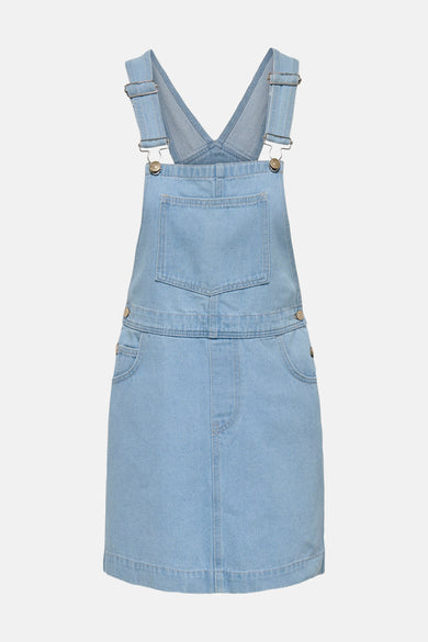 Robe salopette en jean bleu clair de ONLY® avec poche plaquée, bretelles réglables et boutons latéraux.