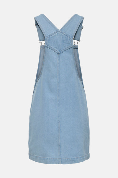 Robe en denim bleu clair de ONLY® avec bretelles croisées et boucles métalliques au dos.