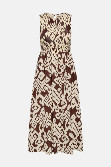 Multikleurenjurk van JDY, met een abstract bruin en beige patroon.