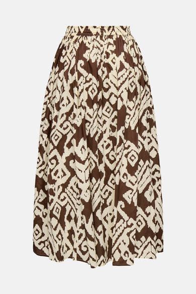 JDY lange meerkleurige rok, met een all-over bruin en crèmekleurig geometrisch patroon.