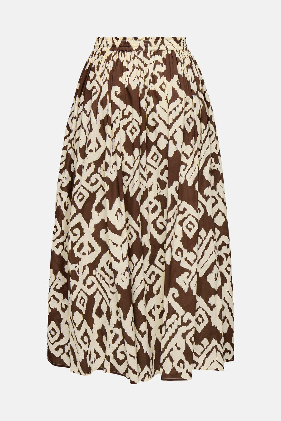JDY lange meerkleurige rok, met een all-over bruin en crèmekleurig geometrisch patroon.