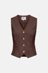 Bruine blazer van ONLY® zonder mouwen in getextureerde stof, achterzicht.